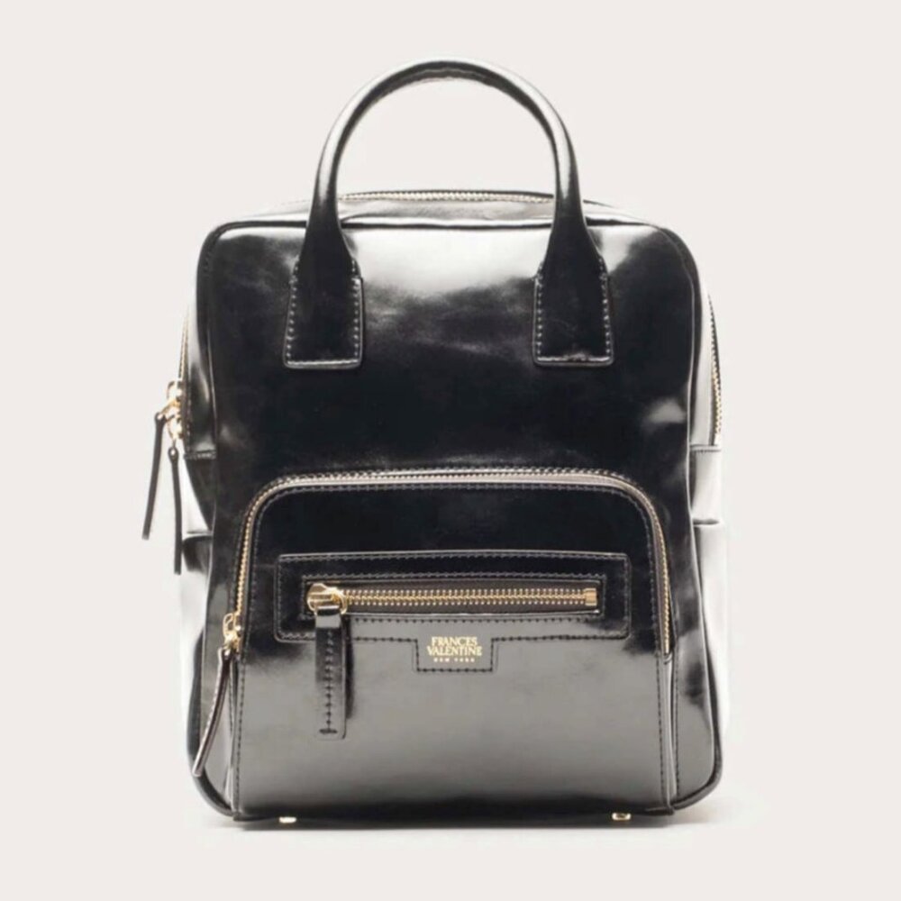 NWT Frances Valentine Small Casey Backpack GLazed Leather Black RARE